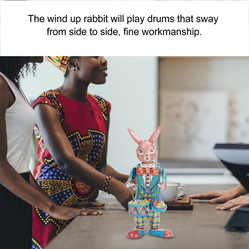 Rabbit Clockwork Toy Retro Metal Swinging Drumming Rabbit Wind Up