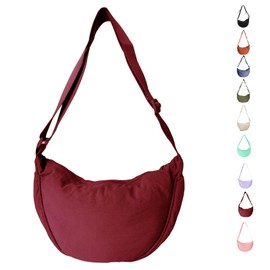 Uwiyo Half Moon Bag Women's Nylon Crossbody Moon Bag Hobo Halfmoon Bag Half Moon Shoulder Bag Dumpling Shoulder Bag with Adjustable Strap for Women Girls, Burgundy red