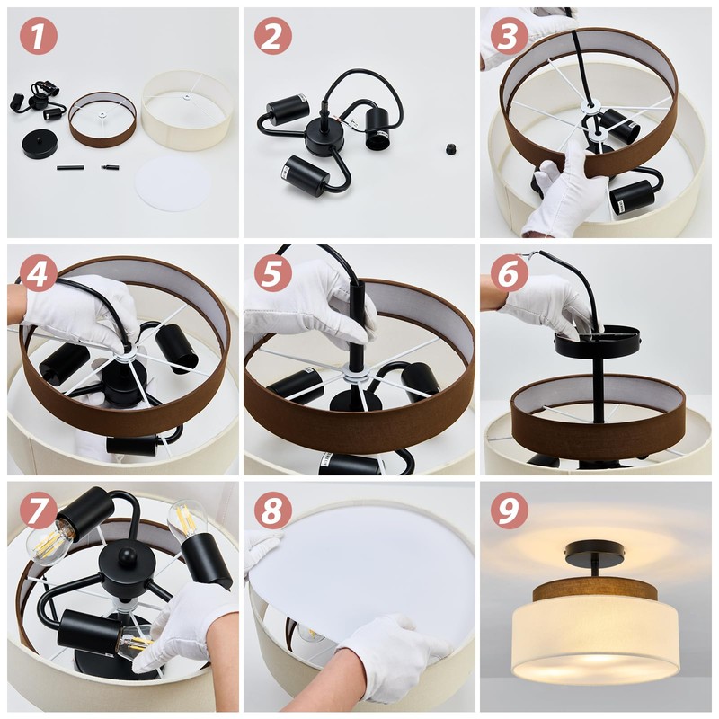 Qgiytp 13" Double Drum 3-Light Semi Flush Mount Ceiling Light