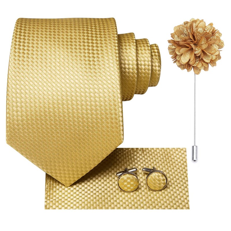 Hi-Tie Silk Men's Tie and Pocket Square Cufflinks Lapel Pin