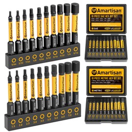 Amartisan 20-Piece Hex Head Allen Wrench Drill Bit Set, Metric and SAE S2 Steel Hex Bits Set, Magnetic Tips, 2.3" Long with Storage Box. (20-Piece Hex Bit Set - New)