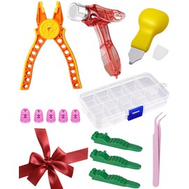 Treayes 15PCS Remover Building Blocks Tool Kit - 3 PCS Brick Separator, Blocks Tool Suit, Multi-Functional Hammer, Red Gift Ribbon, Pliers, Tweezers, Finger Protectors with Iron-Box (Red)