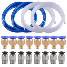SIQUK 4 Pieces Teflon Tube PTFE Tubing(1 Meter) with 8 Pieces PC4-M6 Fittings and 8 Pieces PC4-M10 Male Straight Pneumatic PTFE Tube Push Fitting Connector for 3D Printer 1.75mm Filament