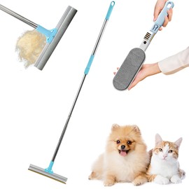 Carpet Rake for Pet Hair Removal with 4-in-1 Hair Remover, 56.3” Adjustable Long Handle Carpet Scraper Dog Cat Hair Remover Tool for Rugs, Mats, Couch (Carpet Rake with 4-in-1 Hair Remover)