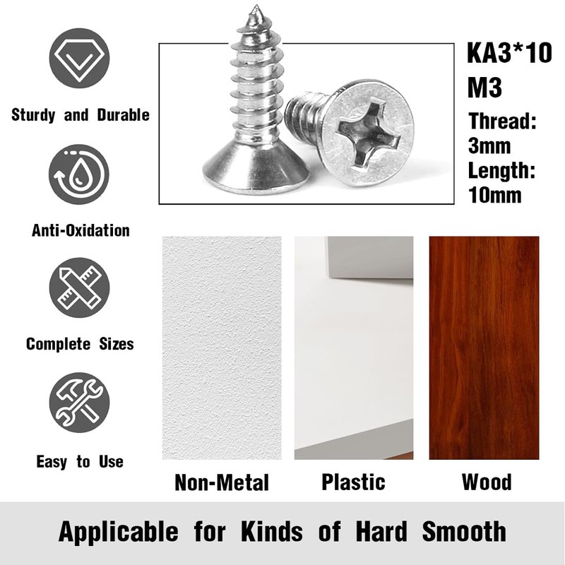 WKRTDY Pack of 100 universal screws, self-drilling screws with cross-shaped