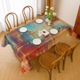 Kiatuniya Tablecloth 100 x 140 cm Orange Blue Colorful Modern Art Painting Short Table Decoration Washable Aesthetic Decoration Tablecloth for Spring Party Weddings Holidays Birthday