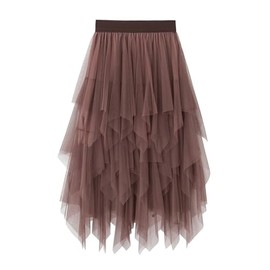Yassiglia Tulle Skirt Women's Elegant Mesh Skirt Long Tiered Skirt Mullet Tulle Skirt Knee-Length Tutu Skirts for Carnival Party Wedding Party Leisure, brown