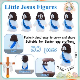 ILHSTY 50 Pcs Little Jesus Figures – Blue Mini Rubber Jesus Toys Jesus Love You for Easter Egg Fillers Egg Hunts Religious Party Favors Gifts Hide and Seek Baptism Gifts Sunday School (Blue)
