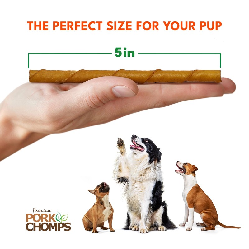 Pork Chomps Roasted Pork Skin Dog Chews, 5-inch Mini Twists,