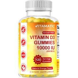 Vitamatic Vitamatic Sugar Free Vitamin D3 10000 IU - 120 Pectin Based Gummies - Great Taste - Healthy Bones, Mood & Immune System Function - Non-GMO - 120 Servings