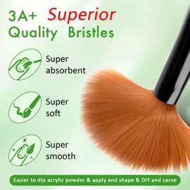 LEDSUUEI Kolinsky High Quality Acrylic Brush for Nails, Specially Designed for Acrylic Powder, Acrylic Nail Brush for Acrylic Nails, Brush for Acrylic Powder, Nail Art Brush for Gel Nails, Size 8/10/14, Pack of 3