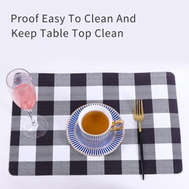 XINYUN Reversible Placemats Eco-Friendly Waterproof Faux Leather Place mats Indoor Set of 6 Buffalo Check Table Mats Heat Resistant Non Slip Anti Oil Durable Kitchen Patio Placemat for Dining Table