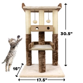 Downtown Pet Supply Tall Cat Activity Tree with 4 Levels and Sisal Scratching Posts with Securing Mechanism (Tall 4-Level Scratch Post, Grass)