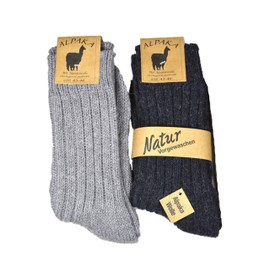 Good Deal Market 2 or 4 Pairs Warm Thick Alpaca Socks in Various Colours for Men and Women Size 35/38, 39/42 or 43/46, 2 pairs of black and grey, 35 - 38