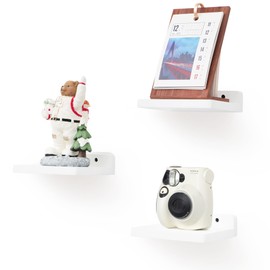 NIUBEST Small Floating Shelf, 5x6 Inch, Display Bars for Wall, Mini Shelf, Rustic Wooden Shelf for Bedroom, Living Room, Bathroom, Kitchen (3, Rustic White)