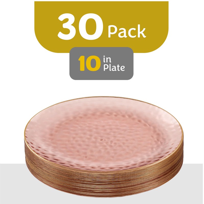 PLASTICPRO 30 Pack Hammered Plastic Plates Heavyweight Disposable Plastic Plates