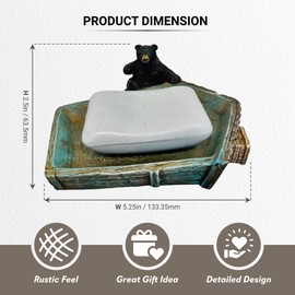 Pine Ridge Bear Soap Dish - Black Bear Outhouse Soap Holder, Rustic Cabin Bathroom Accessories