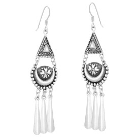 AeraVida Unique Triangles with Floral Hearts Sterling Silver Chandelier Dangle Earrings