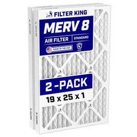Filter King 19x25x1 Air Filter (MERV 8) (2-Pack) Dust & Allergy Control AC Furnace Filters, MADE IN USA, HVAC, Pleated, Electrostatic (Actual Size: 18.5 x 24.5 x .75)