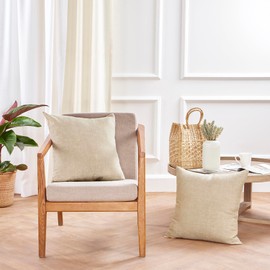 Solino Home 100% Pure Linen Decorative Throw Pillow Cover 20 x 20 Inch - Champagne Beige Pillow Case with Invisible Zipper - Montauk, Accent Cushion Cover for Couch, Bed, Sofa Livingroom Home Decor