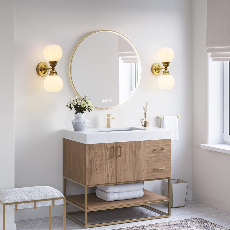 Pathson 2-Light Milk White Wall Sconces Striped Glass, Modern Bathroom
