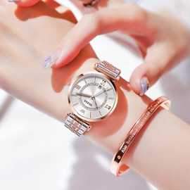 OLEVS Women's Quartz Watches Small Dial Roman Numerals Two Tone Bracelet Watches for Women White Rose Gold Face Ladies Analog Watch with Date Fashion Water Resistant Women Diamond Watches Easy Wear