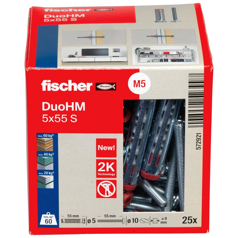 fischer DuoHM 5 x 55 S PZ Cavity Dowels with