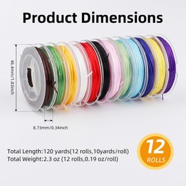 12 Roll 0.7mm Flat Elastic Bracelet String Cord, High Stretch Beading Elastic String,Beading String Cord Jewelry Thread for Bracelets, Necklaces, Clay Beads, Pony Beads (12 Colors)
