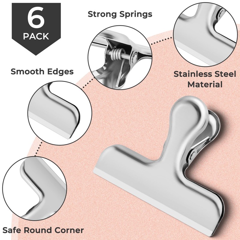 Chip Clips, 6 Pack Bag Clips, Food Clip, Stainless Steel