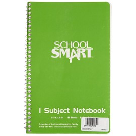 School Smart Spiral Non-Perforated 1 Subject College Ruled Notebook, 9-1/2 x 6 Inches
