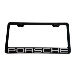 Unbranded Cayenne Carrera Cayman Stainless Steel Matte Black License Plate Frame W/ Caps