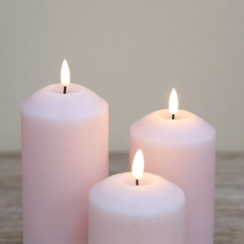 Girimax Blush Pink Flameless LED Pillar Candles with Remote, Flickering