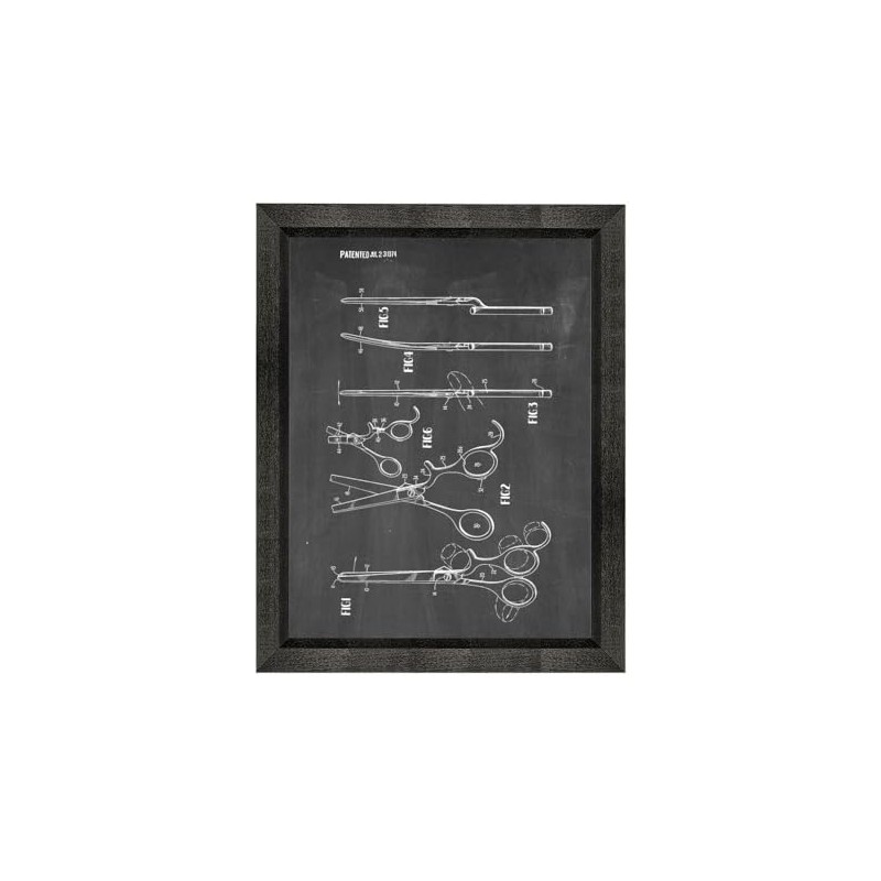 Hair Cutting Scissors Patent Art Chalkboard Print in a Beveled