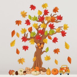 WEDNOK Autumn Wall Decoration Autumn Tree Wall Sticker Maple Leaves Wall Decoration Autumn Window Pictures Autumn Decoration for Chalkboard Wall Window Classroom Children's Room Bedroom