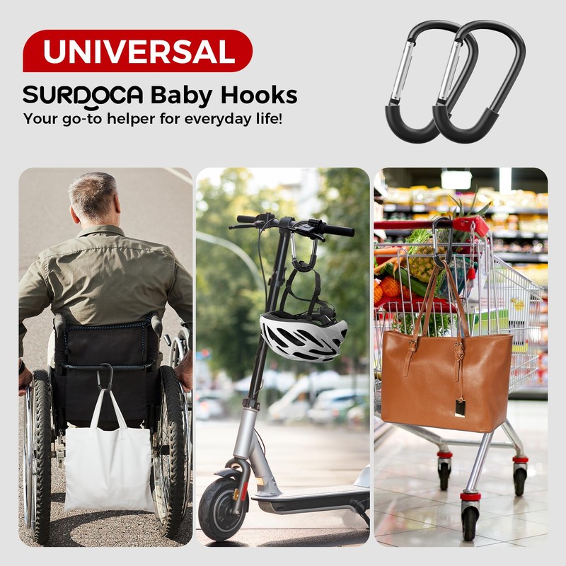 SURDOCA Stroller Hooks, Large Stroller Hooks for Bags, Universal Stroller