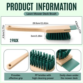 CroBlissful 2 Pcs Heavy Duty Scrubbing Brush Stiff Bristle Brush with Wood Handle and Scraper for Lawn Mower Deck Scraper Cleaning Outdoor Boot Scrub Brushes
