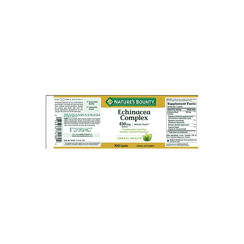 Nature's Bounty Echinacea Complex, Herbal Supplement, Supports Immune Health, 450