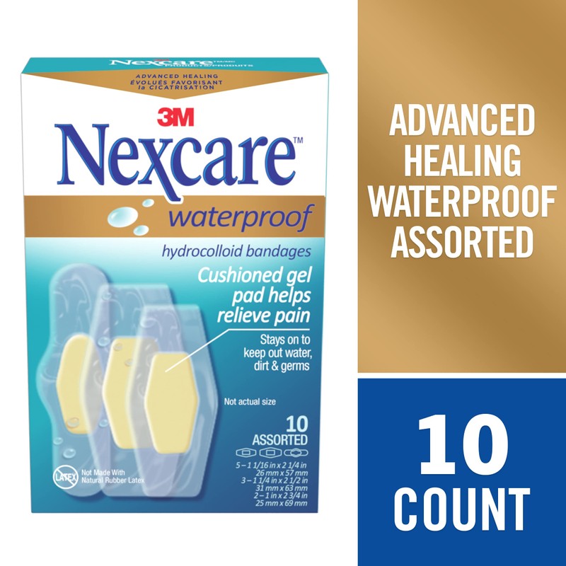 Nexcare™ Advanced Healing Waterproof Bandages AWB-10-CA, Assorted Sizes, 10/Pack