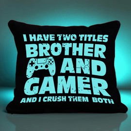 PreLiving Funny Gaming Throw Pillow Cover, Gamer Gifts for Teenage Boys, Gift for Grandson Son, Kids Boys Gaming Room Decor, Electric Blue, 18 × 18 Inch