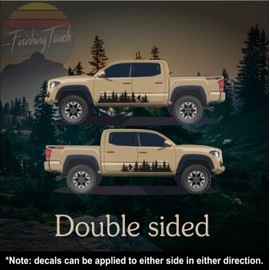 Sasquatch in Pine Trees Die Cut Vinyl Car Decals | Pine Tree Forest Vehicle Graphic Set for Truck, Van, Camper, RV | Big Foot Walking Through Forest x2 Graphics (55” x 13.4”, Matte Black)