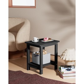 YEFU Small Table Side Tables Outdoor Coffee Table for Patio Living Room Bedroom(Black, Double Layer)