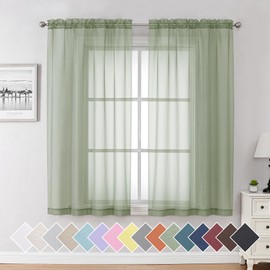 Aiyufeng Sage Green Sheer Curtains 63 inch Length 2 Panels Set for Farmhouse Kitchen Room, Elegant Light Filtering Voile Window Treatments, Each is 40W x 63L Inches