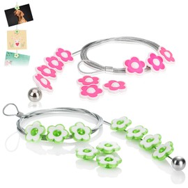 com-four® Set of 2 photo wire ropes with 20 flower-shaped holders, approx. 200 cm, made of metal - photo wire with holders for hanging photos and notes (02 pieces with flower magnet)