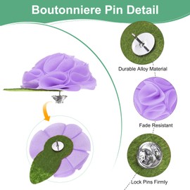 M METERXITY 24-Pack Lapel Pin for Men, 2.56" Handmade Flower Brooch Button Pins for Men Suits, Formal Boutonnieres for Gentleman/Wedding/Groom/Tuxedo/Corsage/Accessories [Purple]