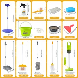 ACROFEK 14Pcs Kids Cleaning Toy Set, Toddler Cleaning Set with 2 in 1 Kids Vacuum That Really Works, Mop, Broom & Dustpan, Pretend Play Home Cleaning Playset for Boys & Girls Ages 3+ (Blue)