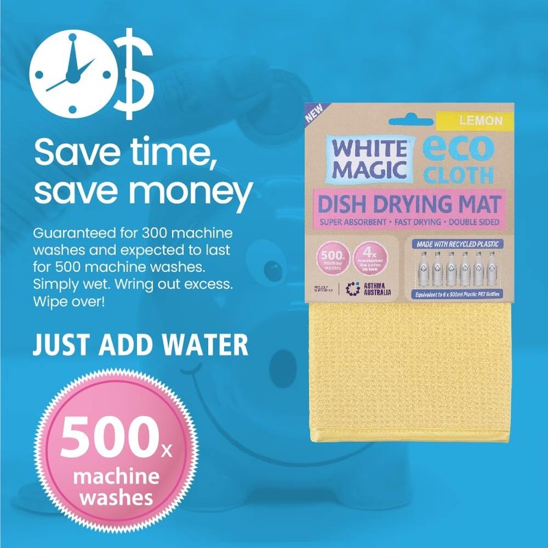 White Magic Microfibre Dish Drying Mat, Lemon