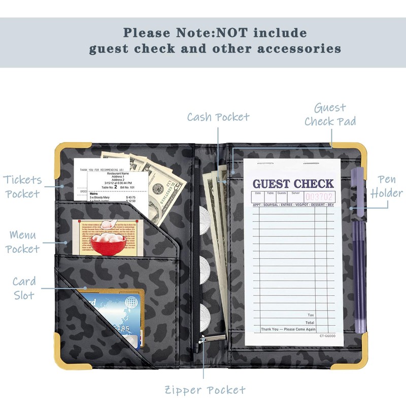YeeCASE Server Book with Zipper Pocket, High Volume, Expandable Server