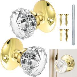 Amylove 1 Set Door Knob Plate Antique Door Knobs Old Style Door Knob Replacement Kit with 2-1/2 in. Glass Door Knob Oil Rubbed Bronze Door Knob Vintage Door Knob for Bedroom Bathroom(Gold)