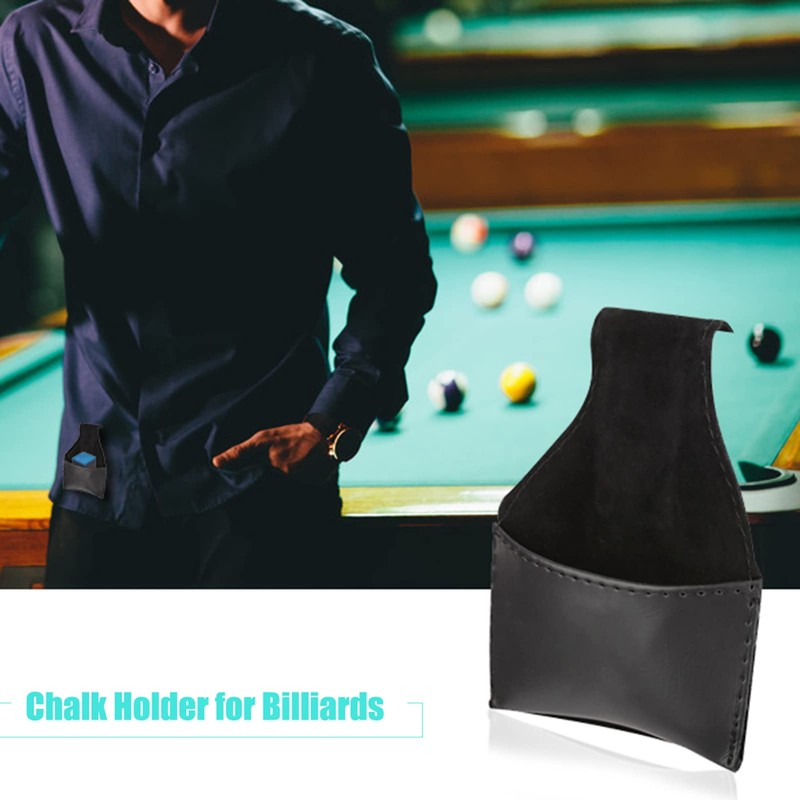 Billiard Chalk Holder Portable PU Bag Accessory Black, Hanging on