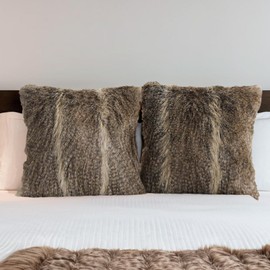 inchgrass Fur Throw Pillow Covers 20x20 Inch - Luxury Fluffy Sofa & Bed Pillow Covers Set of 2, Ultra Soft Decorative Cushion Covers for Living Room Gray Long Fur Couch Pillow Covers